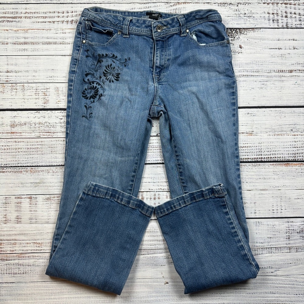 Y2K a.n.a Bootcut Jeans Rhinestone Floral Cotton Blue Size 10 Waist 30
